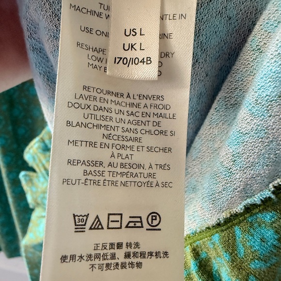 Free People Shayla Green Long Sleeve Printed Button Down Ruched Mini Dress L - Picture 7 of 8